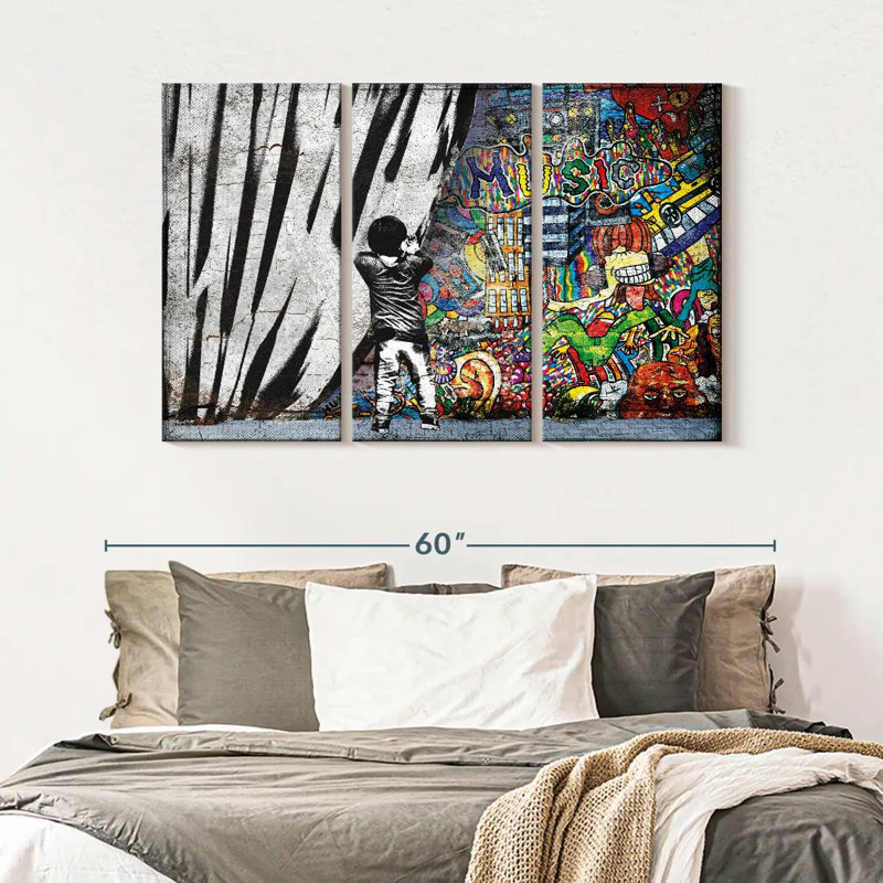Ensemble de 3 musiques musicales derrière le rideau sur toile, H 32 po x l 50 po x P 1,25 po