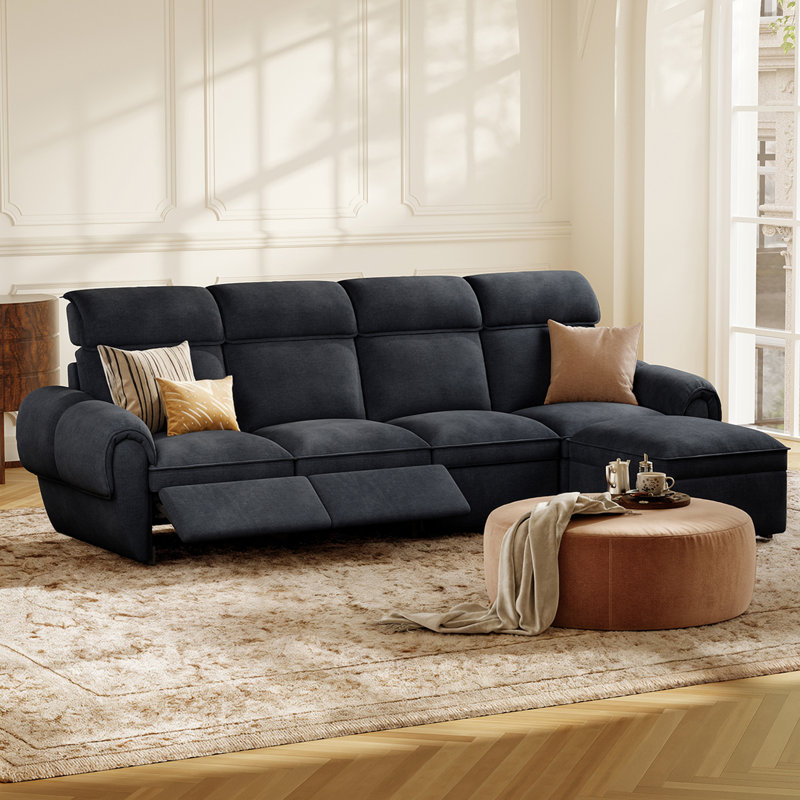 4 Seater Modular Sectional Power Reclining Sofa With 1 Ottoman, Recliner Couch With Storage, Dark Gray Polyester Blend