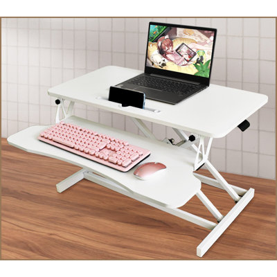 Convertisseurs de bureau, élévateur assis-debout réglable en hauteur, double écran et amp; Poste de travail pour ordinateur portable avec plateau à clavier large | Blanc | Bois aggloméré + métal