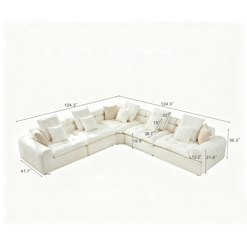 Canapé modulaire 124,3 po, Boucle blanc, 30.3" H x 124.3" W x 124.3" D