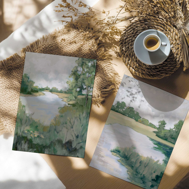 Peaceful Riverside View, ensemble de 2 impressions dans un cadre, Papier, H 20 po x l 32 po x P 0,1 po