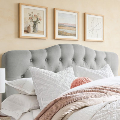 Tête de lit capitonnée tapissée à oreilles, tête de lit en bois massif avec pieds en bois, tête de lit à hauteur réglable de 47 po à 63 po, tête de lit en tissu au design moderne