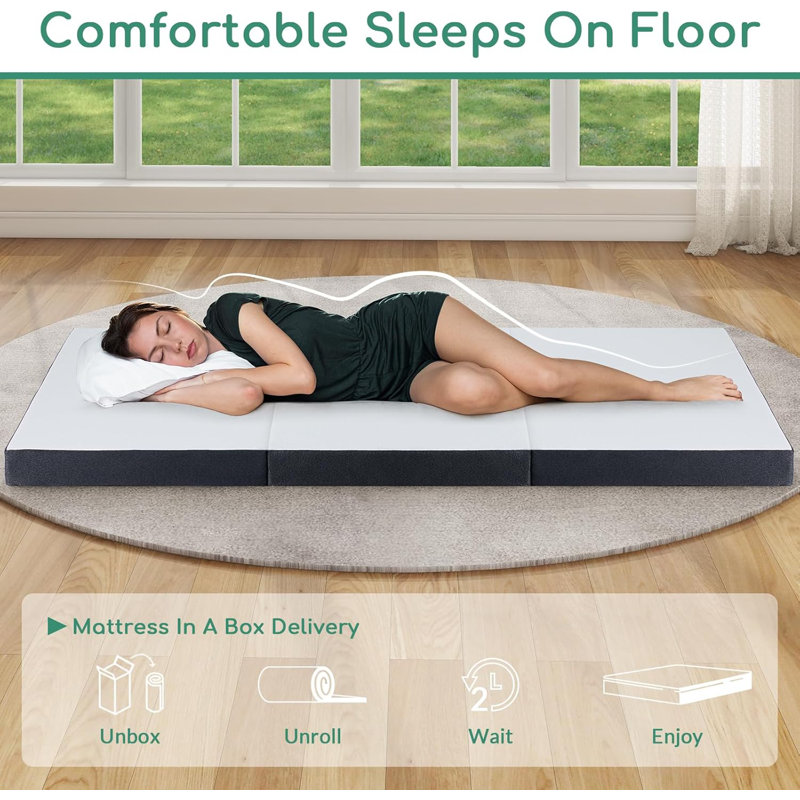 Tri-Fold Memory Foam Mattress, 4 Inch Folding Mattress With Washable Cover, Foldable Mattress Portable For RV Camping, Guest Mat, Easy Storage, 75"×4"
