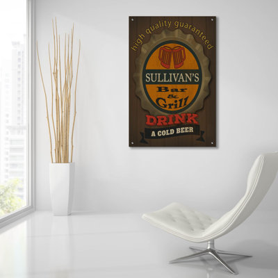 «Bar & Grill Personalized» par Jean Plout, art mural en verre acrylique, 24 po x 36 po
