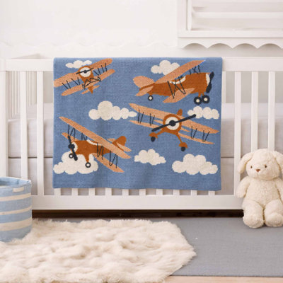 In2Green Baby Aviation Adventure Knit Throw Blue