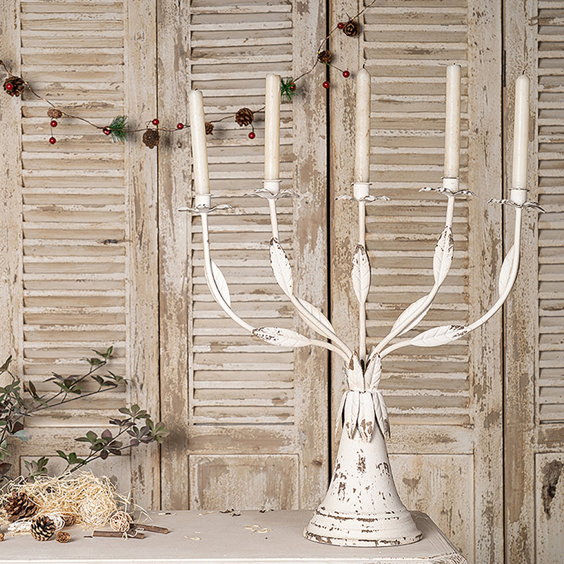Porte-bougie rétro blanc floral, porte-bougie élégant en métal, porte-bougie branche