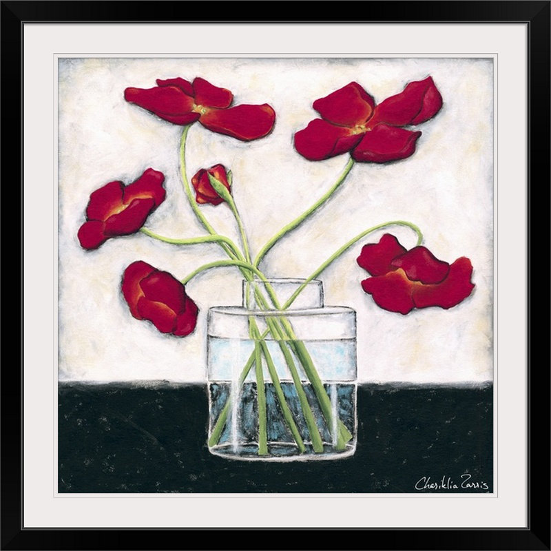 « printed ii » chariklia zarris, reproduction d’art Modern Poppies, H 24 po x l 24 po x P 1 po, Cadre noir