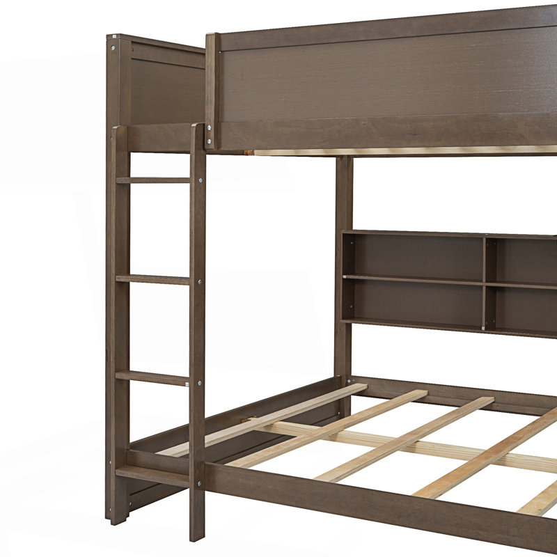 Queen Over Queen Bunk Bed With Storage Cabinets, Bunk Bed With 2 Standard Plug Outlets & 2 USB Ports, Wood