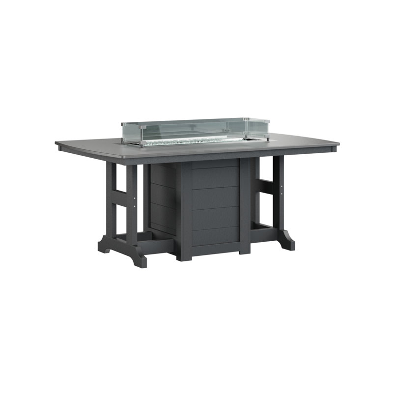 Garden Classic Fire Pit Dining Table, 31" H x 44" W x 72" D, Hammered Top Stainless with Black Base