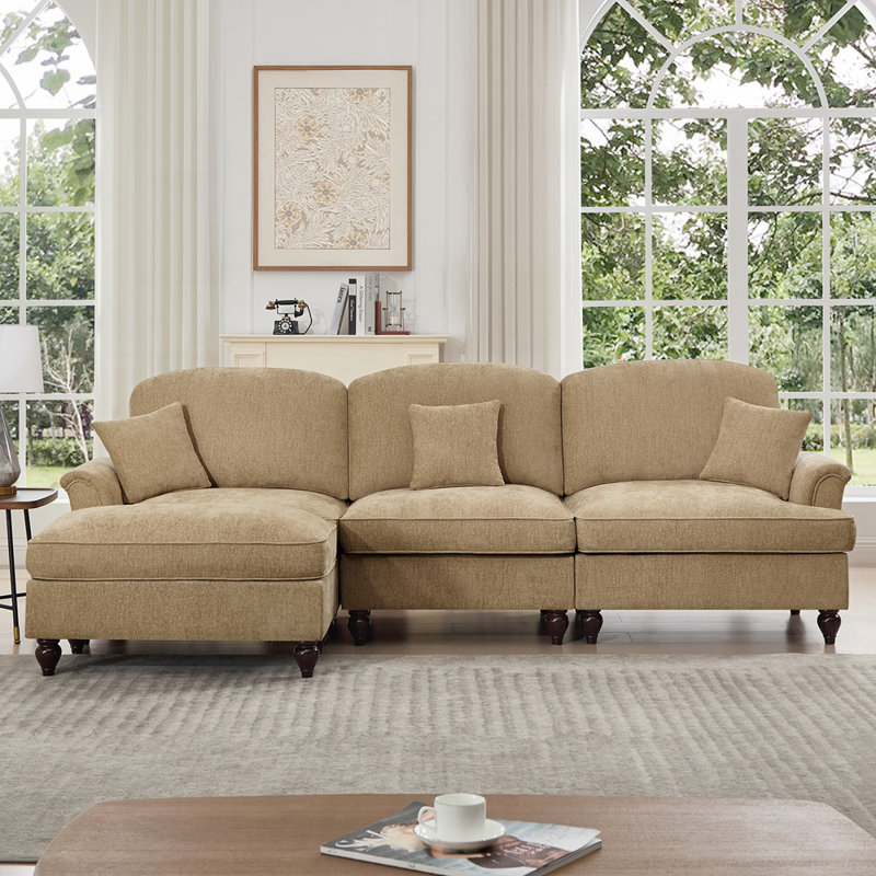 Canapé polyvalent en chenille avec volants détachables et configurations multiples, parfait pour les espaces de vie modernes et élégants