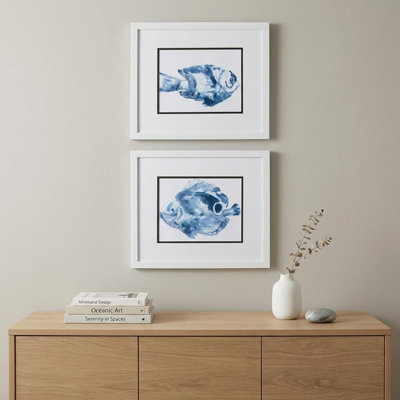 (Ensemble de) deux décorations murales bleues 14 po x 16 po