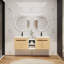 Meuble-lavabo double avec lavabo en résine, tablette ouverte et portes à fermeture en douceur-2066969845