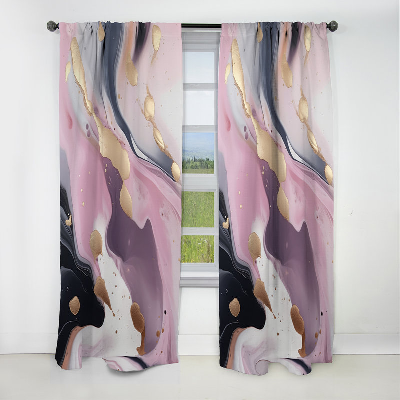 Pink And Gold Mysterious Marble V - Abstract Marble Marble Blackout Curtain - 1 Panels, 52" W x 95" L