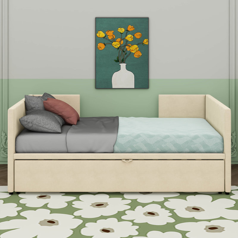 Lit de jour simple rembourré avec couchette escamotable escamotable, Beige