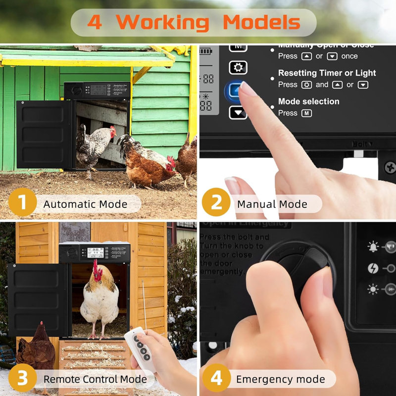Automatic Chicken Coop Door Solar Powered, Cold Weather Electric Chicken Door Large Size Aluminum Door with Light Sensor & Timer with Power Off Emergency Mode 14.9" H x 11" W