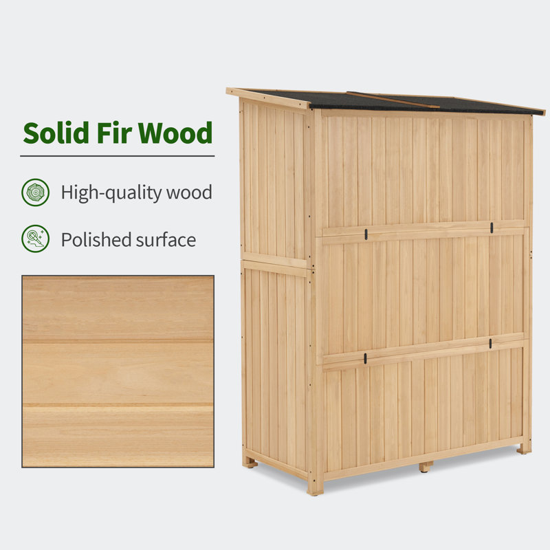 Beige Fir Wood Large Outdoor Storage Tool Shed with Double Doors