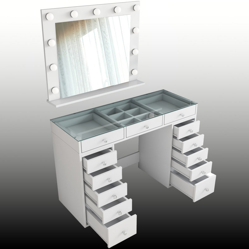Table de maquillage avec miroir rectangulaire