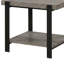 Arlo 23 In. Grey Wash/Sand Black Rectangular Metal End Table With Open Bottom Shelf And Plank Inspired Design