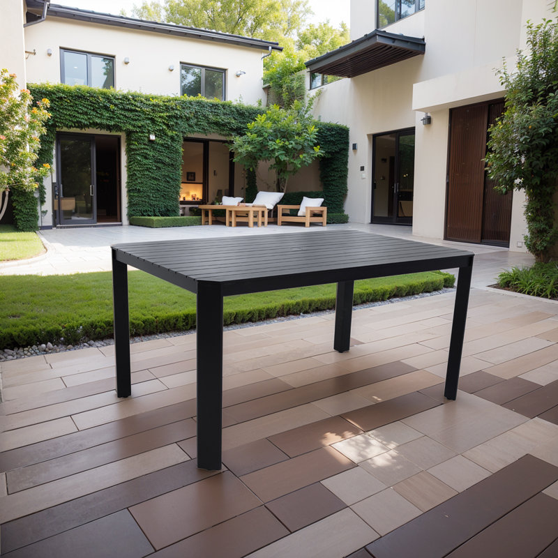 Table de salle à manger d'extérieur 59 po x 37,4 po rectangulaire en aluminium antirouille avec trou pour parasol