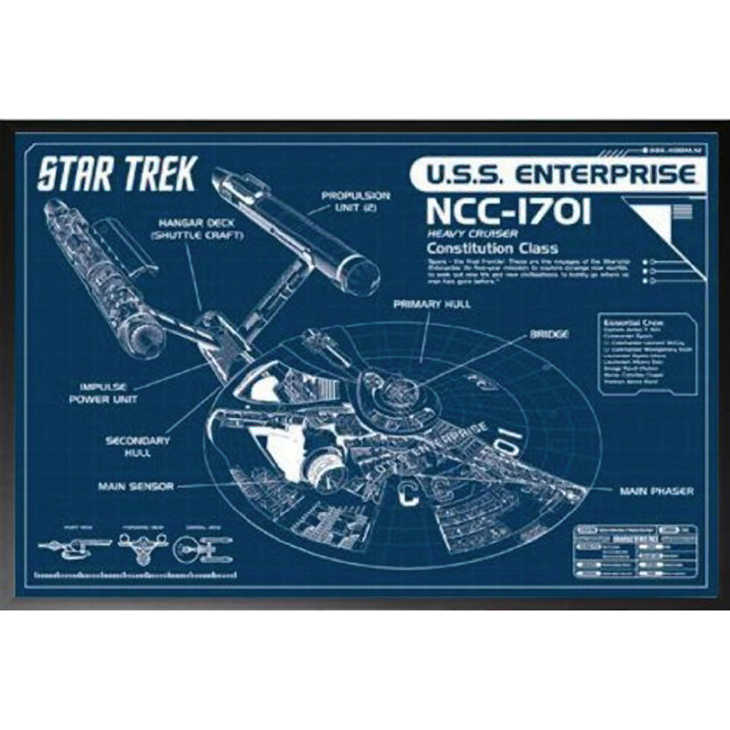 «Star Trek Uss Enterprise Blueprint NCC», reproduction d'impression sur papier, H 26,5 po x l 38,5 po x P 1,25 po