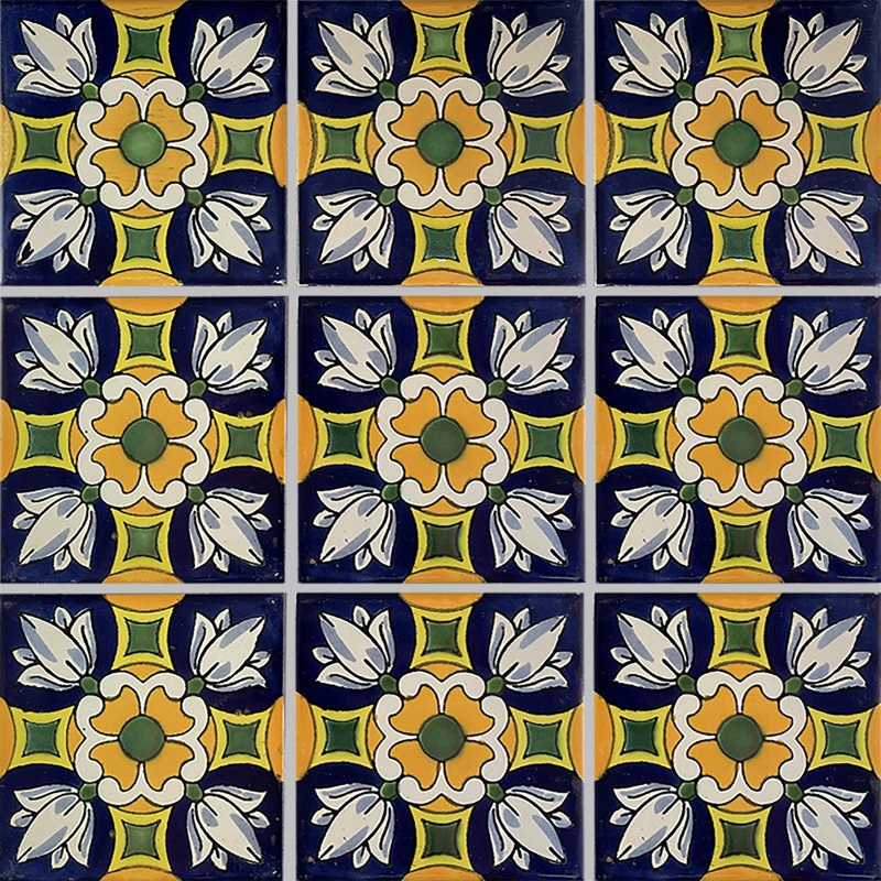 4.2" x 4.2" 9pcs TalaMex Cotton Mexican Clay Tile Handmade Talavera Backsplash Mosaic