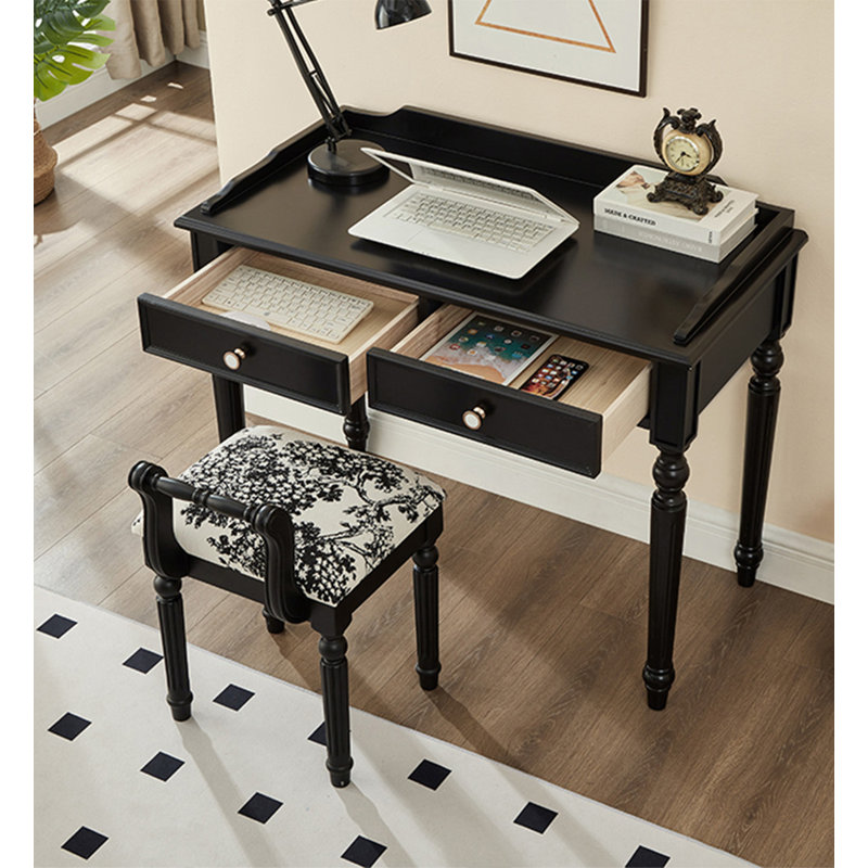 Black Retro Desk with Two Drawers