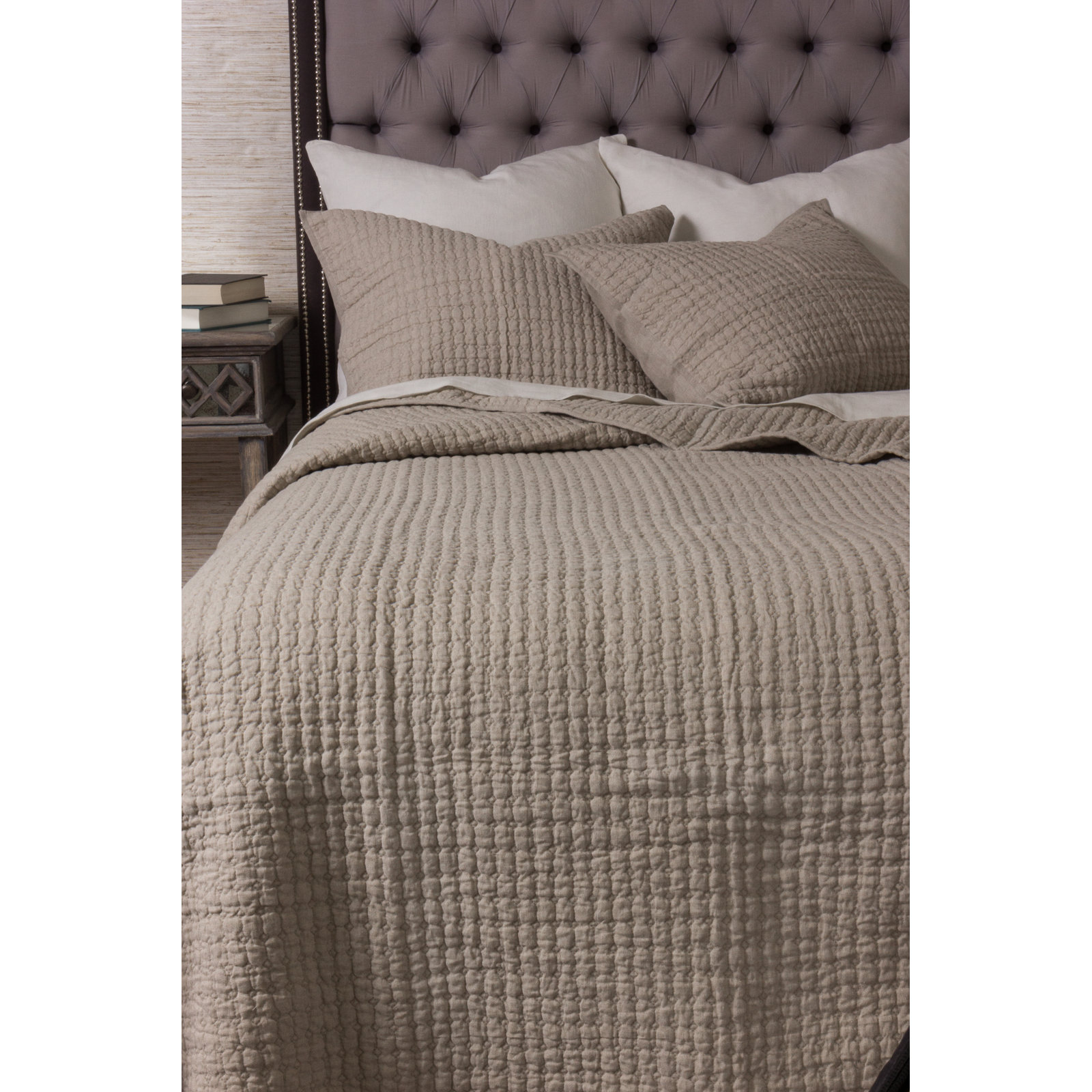 Bahari Linen Quilt Set, Natural, California King Quilt