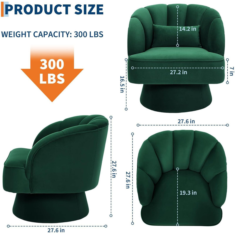 Upholstered Swivel Lounge Chair, Green