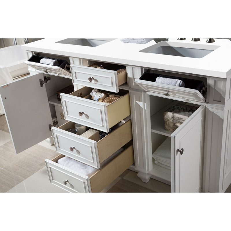 Bristol 60'' W Double Vanity, Bright White, White Zeus, 8" Widespread