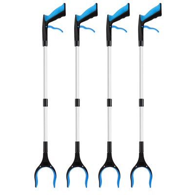 4 Pack 32" Grabber Reacher Tool, Foldable Grabber Reaching Tool, Lightweight Trash Picker Upper Tool for Elderly with Anti-Slip Rotating Rubber Gripper, Blue