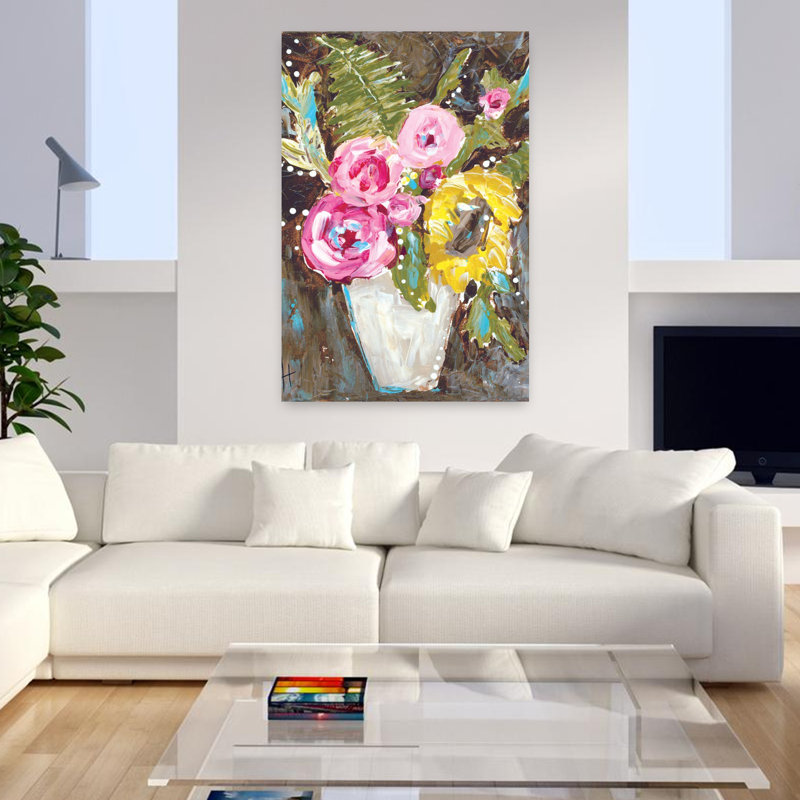 Été chaud, art floral abstrait et contemporain, H 48 po x l 32 po