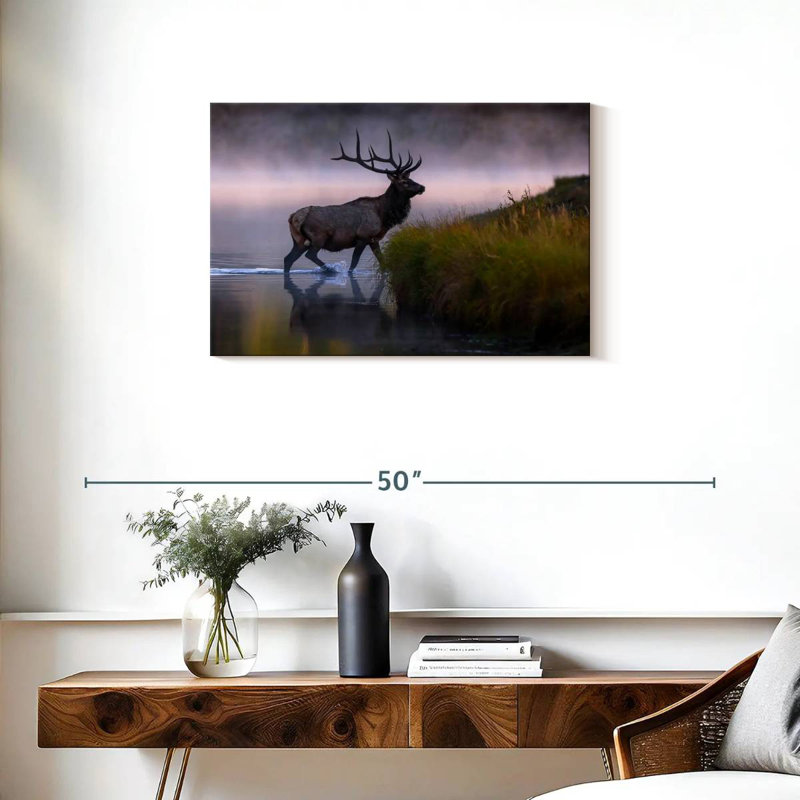 Wapiti dans l'eau, H 20 po x l 30 po