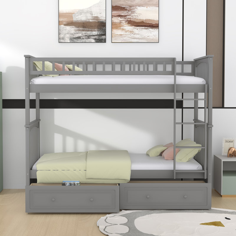 Gilba Kids Twin Over Twin Bunk Bed, Gray