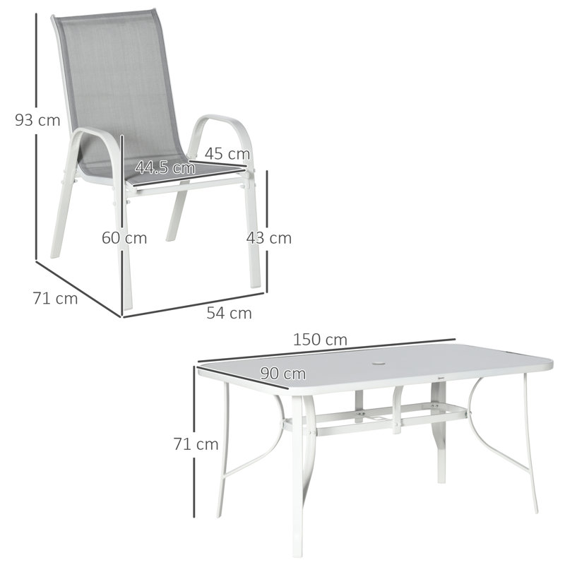 Erkam 7 Piece Garden Dining Set 6 Seater Parasol Hole Grey