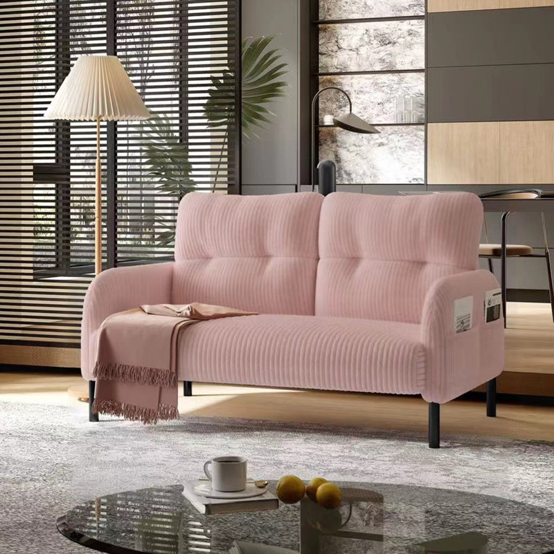 Corduroy fabric, comfortable monochrome double sofa, suitable for living rooms and bedrooms, Pink