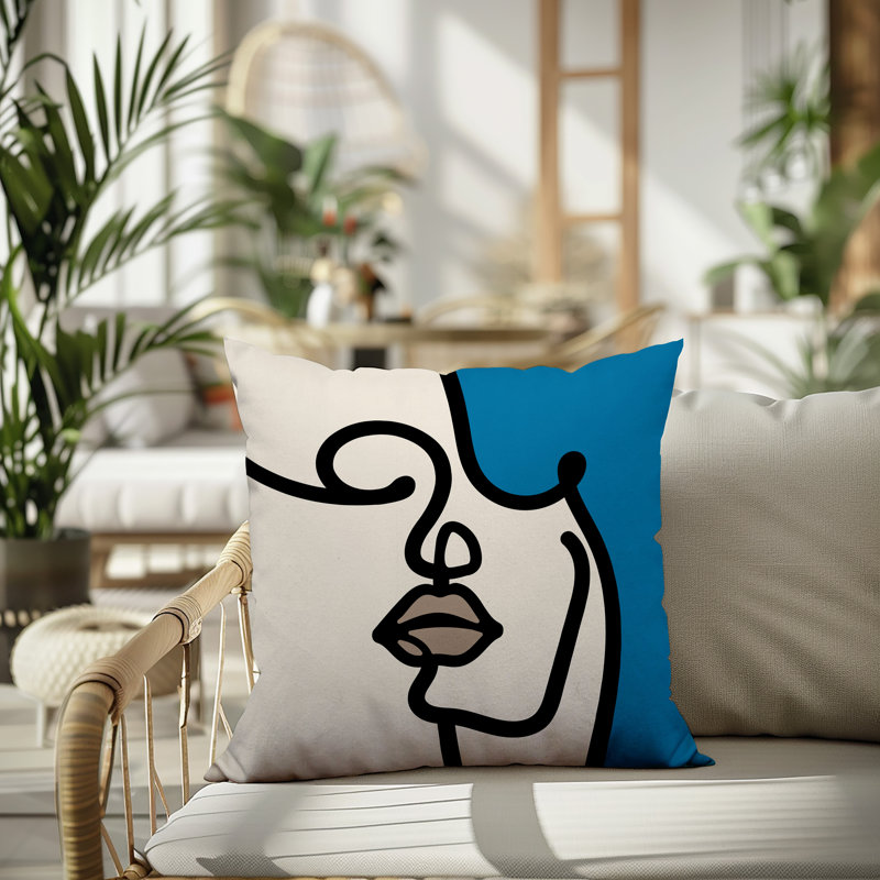 Oreiller carré réversible intérieur / extérieur Vie Abstract, H 15 po x l 15 po, Turquoise