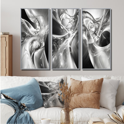 Grey Abstract Steel Serenade I - Abstract Print Wall Art 3 Pieces Collection