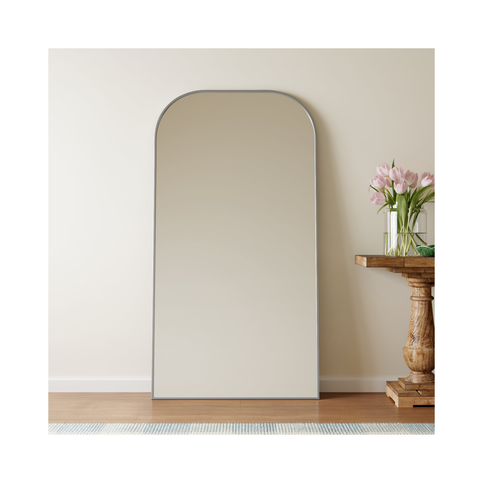 Sabine Metal Wide Arch Wall Mirror, 66" x 35", Silver