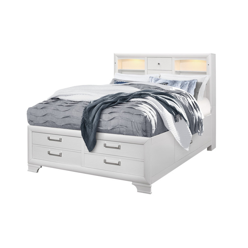 Solid Wood Queen White Eight Drawers Bed, Full/Double, White
