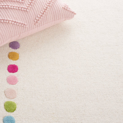 Tapis ivoire / rose en laine et coton touffeté à la main Lowman
