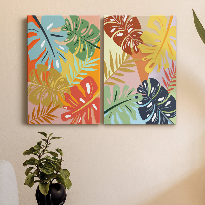 «Tropical Foliage I», ensemble de 2 impressions, H 18 po x l 24 po x P 1 po, Toile tendue