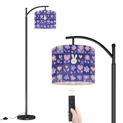 Lampe sur pied en arc Mignon fleur de lapin mauve doux avec télécommande et lumières DEL Abat-jour réglables Grandes lampes pour lire Bureau Salon