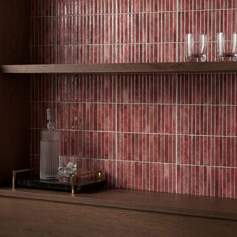 Curve Fluted 6X12 3D Glossy Ceramic Tile, Red