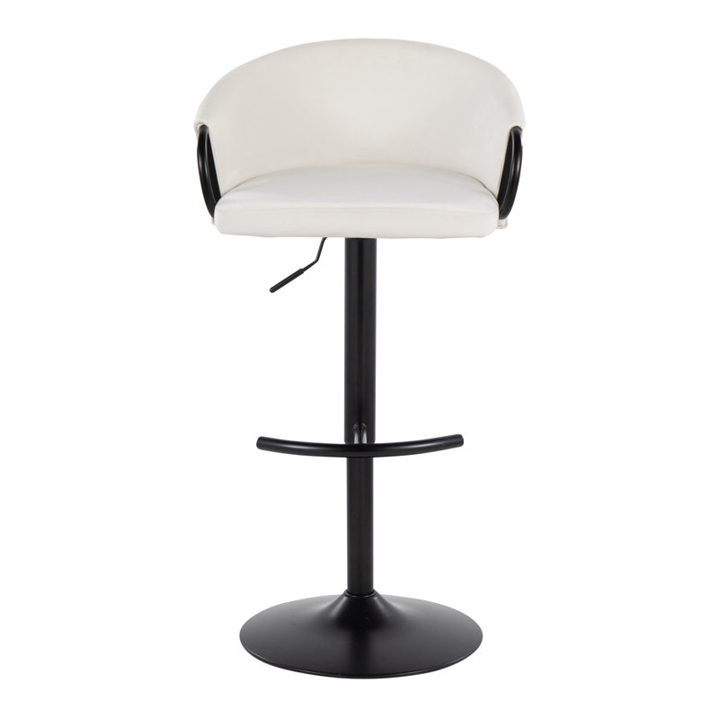 Set of 2 Adjustable Black Metal and Cream Velvet Swivel Barstools