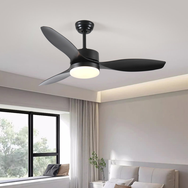 Ventilateur de plafond 52 po intérieur / extérieur avec ensemble de lumières DEL - noir