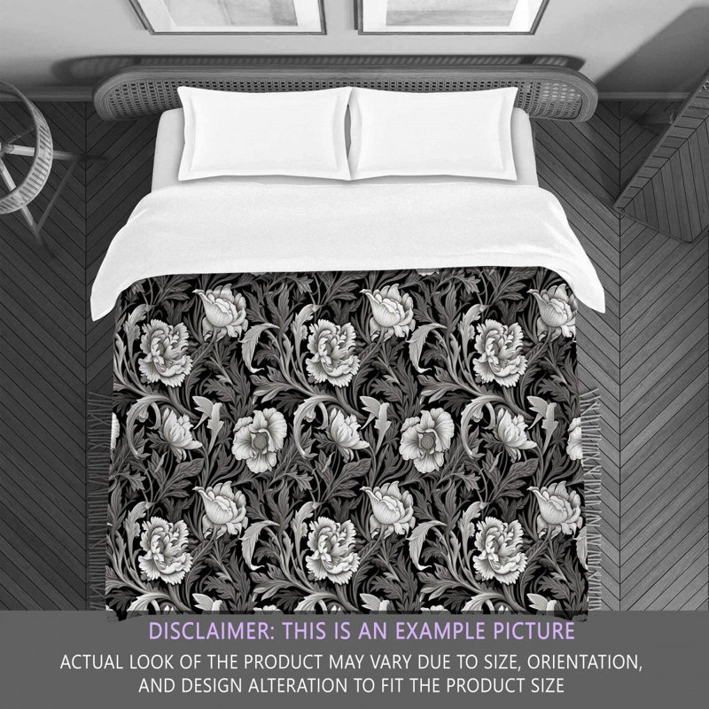 Machine Printed Comforter, Queen Comforter, Gray/White Floral