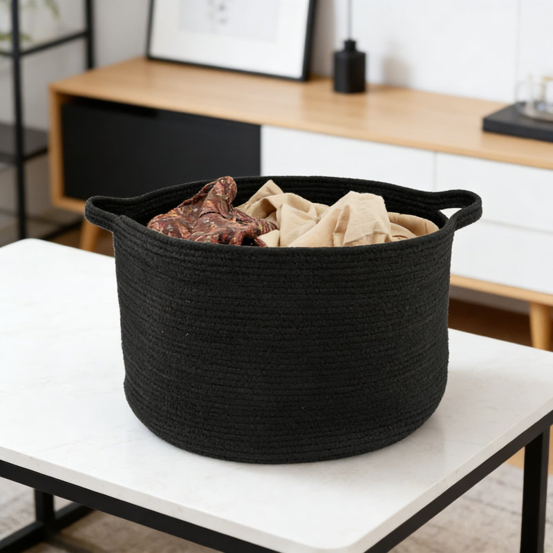 Grand panier de rangement en corde de coton tissé avec poignées, organisateur polyvalent pour couvertures, jouets, linge et décoration intérieure