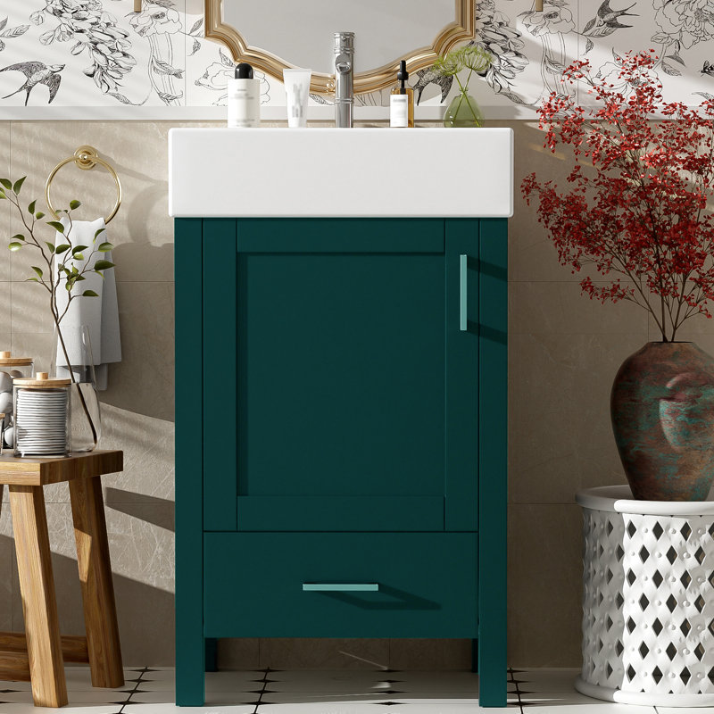 20.3'' Modern Bathroom Vanity With Ceramic Sink, Black