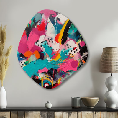 «Rose and Turquoise Abstract Enigma II», art mural abstrait en métal asymétrique, reproduction d'art moderne de forme unique