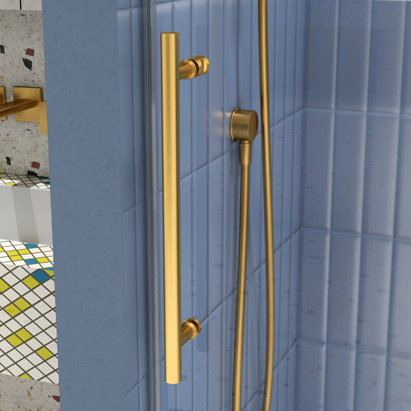 Porte de douche en verre, porte coulissante, système de fermeture en douceur, avec verre trempé de 5/16 po, Or brossé